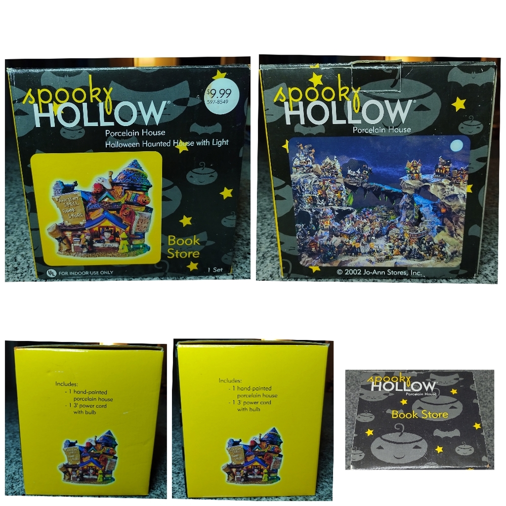 Spooky Hollow Book Store Lighted Porcelain Halloween Village House